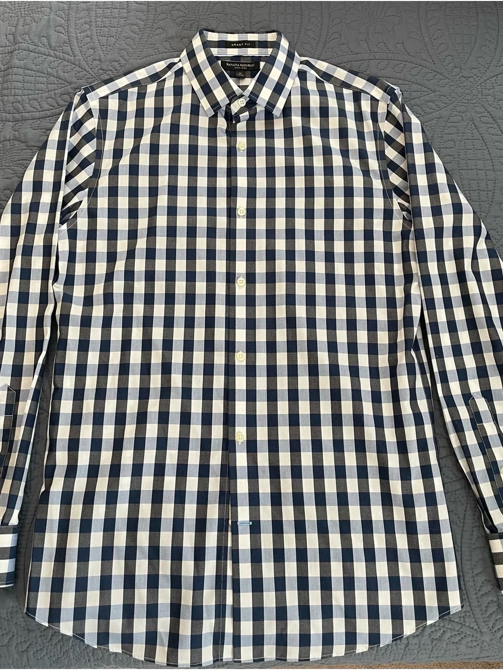 Banana Republic Navy and White Gingham pattern Button-Down Shirt